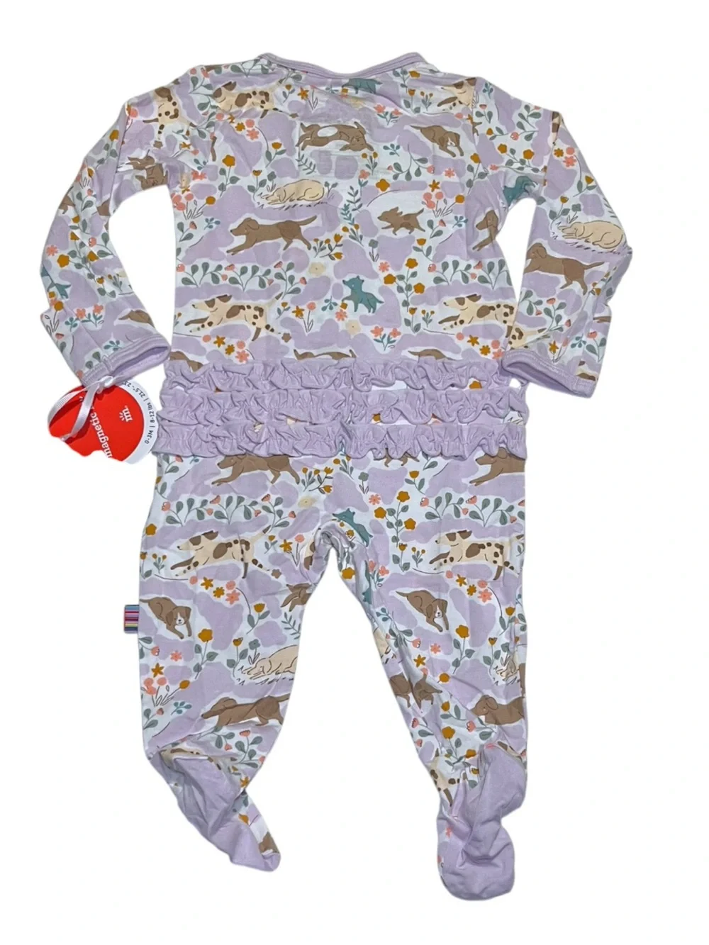 NWT  Magnetic Me Lavender Puppy Print Footie with Pastel Accents Sz 0-3M